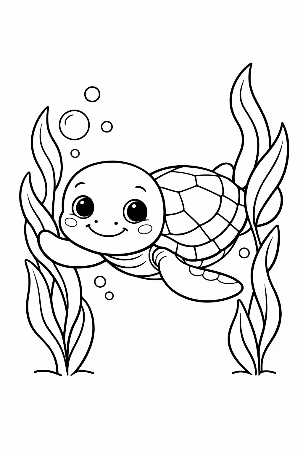 Sea Turtle Brushing Past Tall Seaweed