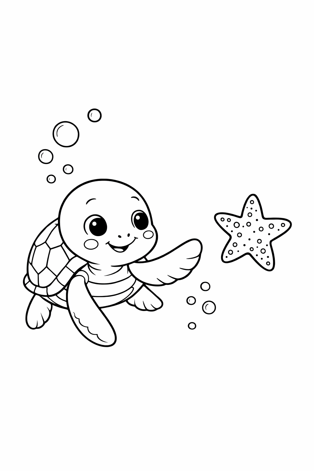 Sea Turtle Turning Toward a Starfish