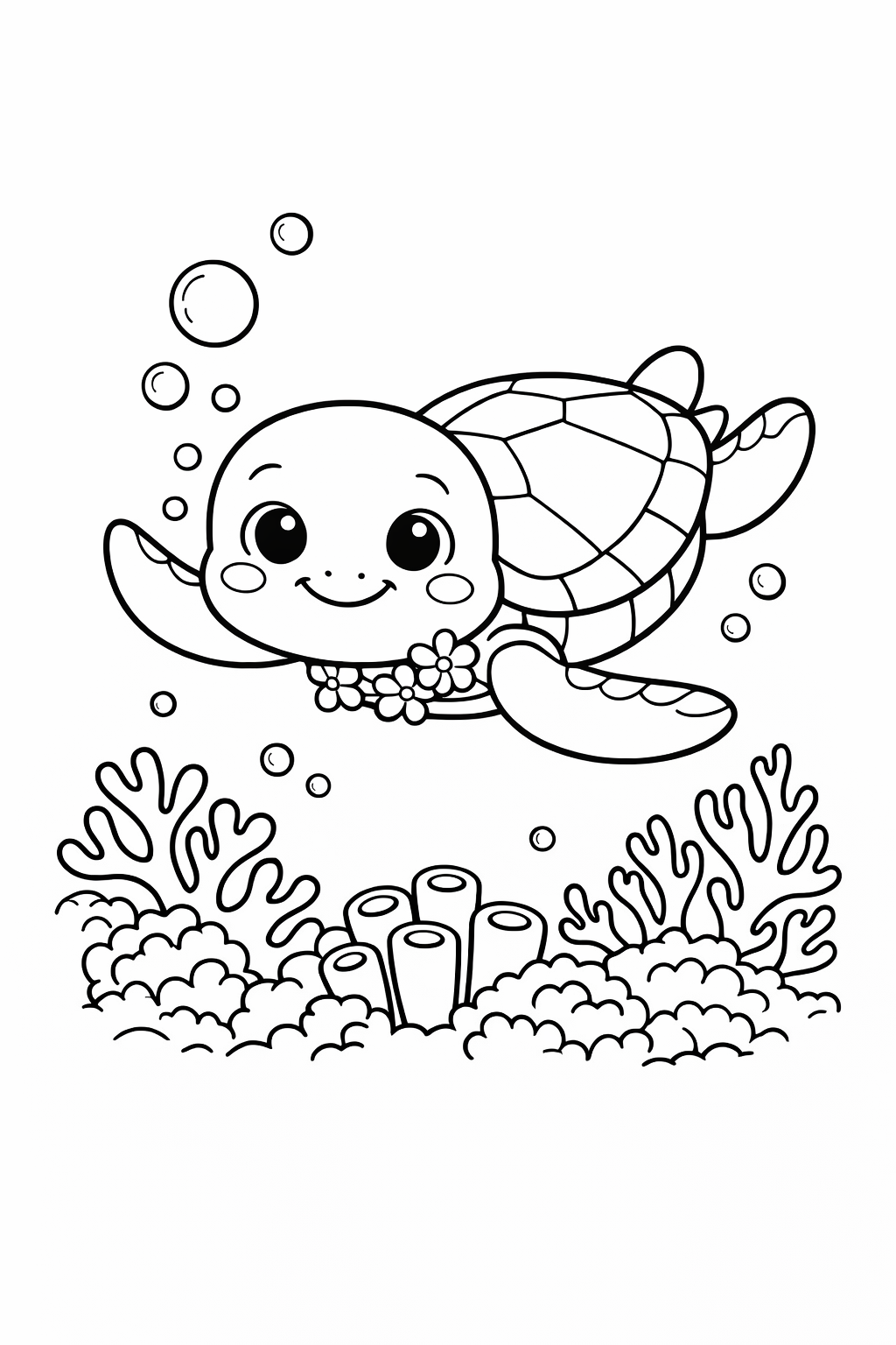 Sea Turtle Floating Above Coral Garden