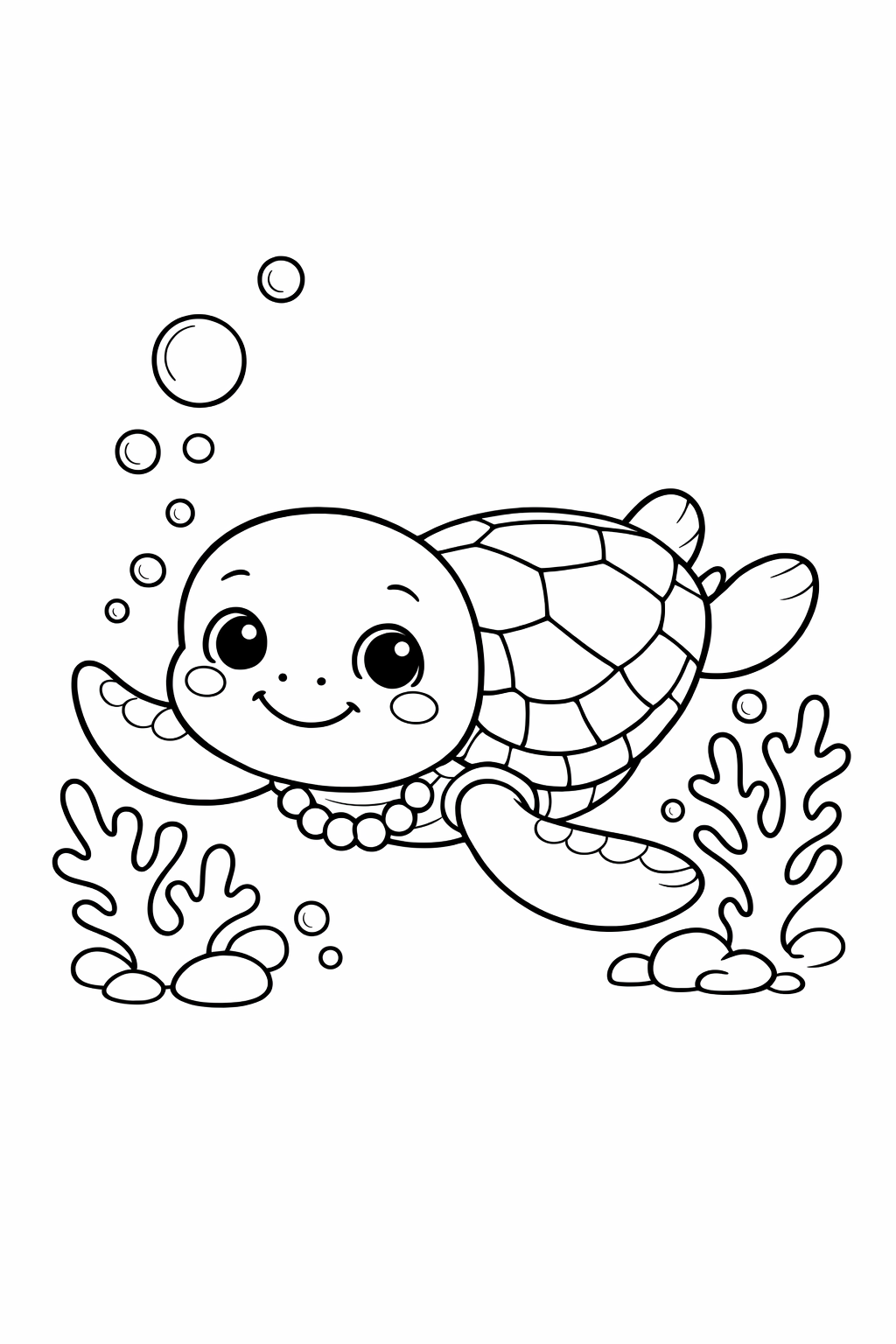 Baby Sea Turtle Playing Near Coral Branches