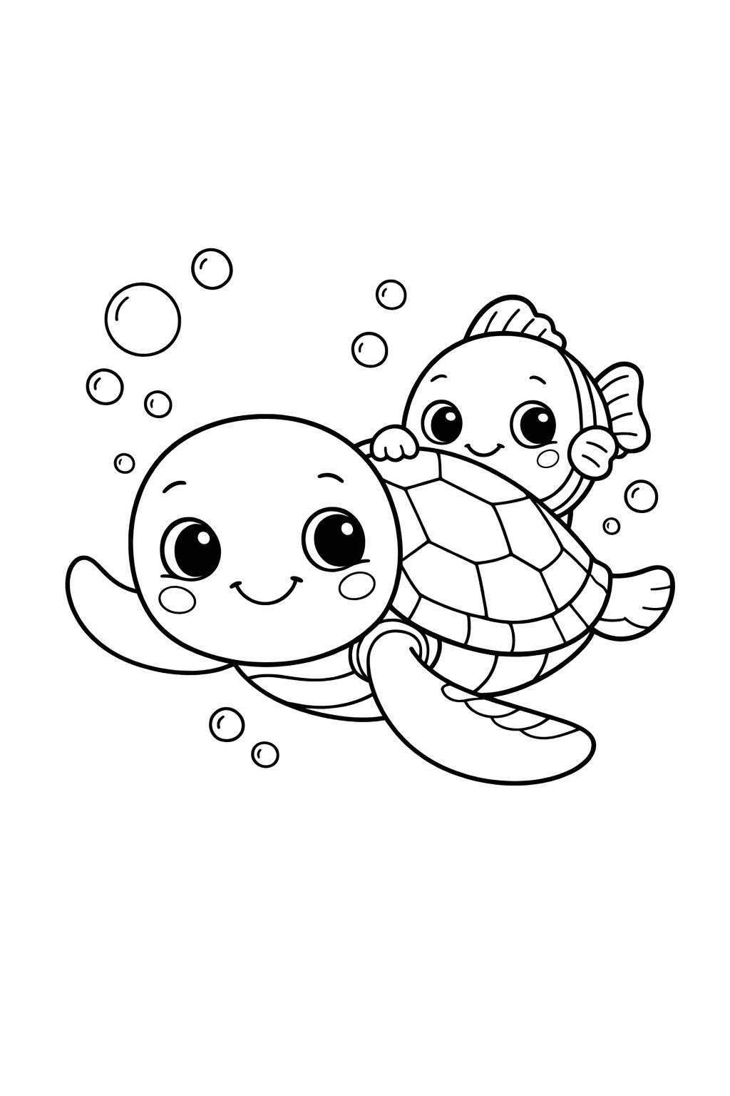 Sea Turtle and Fish Hiding Together