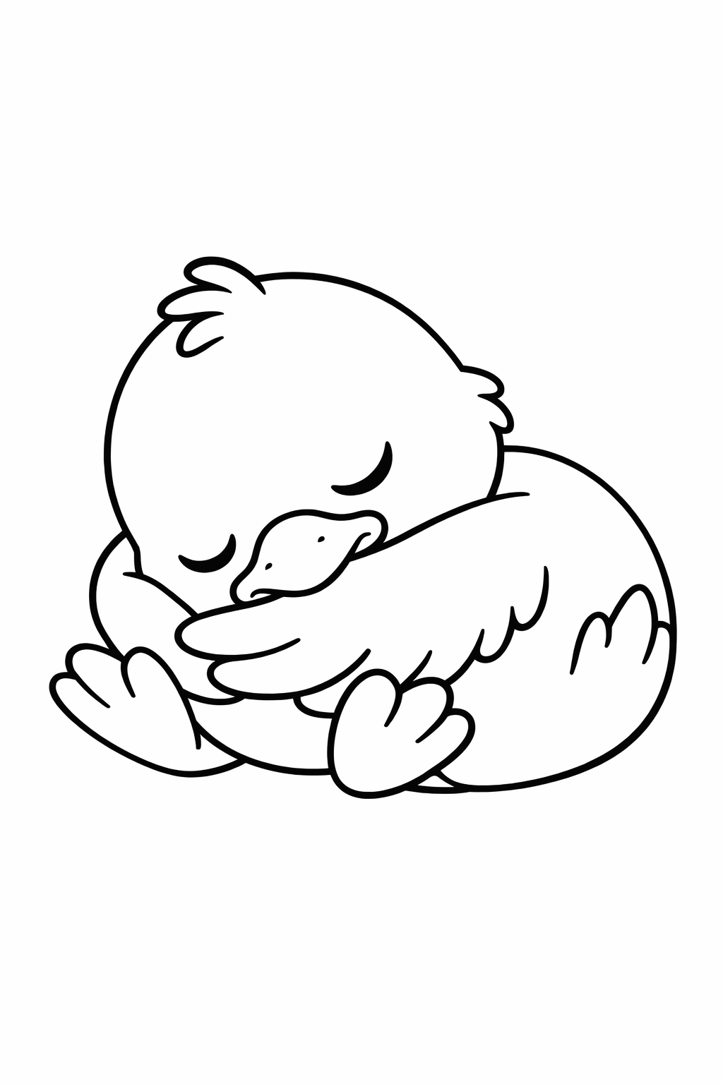 A cute duckling sleeping with its head tucked