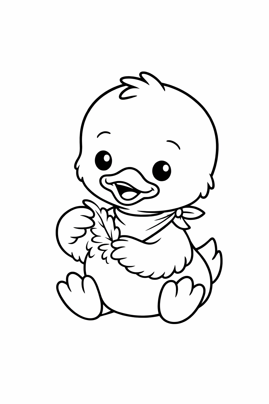 A cute duckling preening its chest feathers