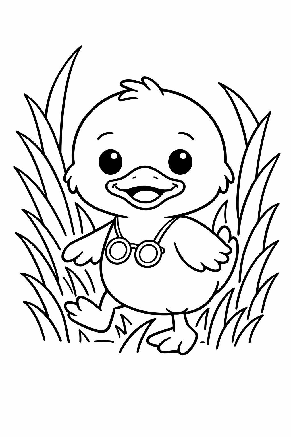 A cute duckling stepping through tall grass