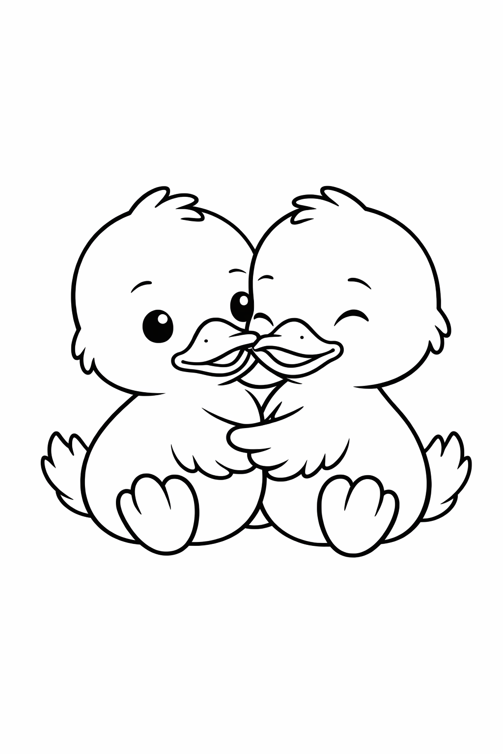 A cute duckling nuzzling a sibling