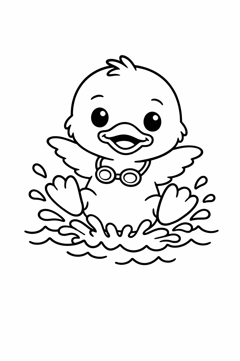 A cute duckling splashing with both feet