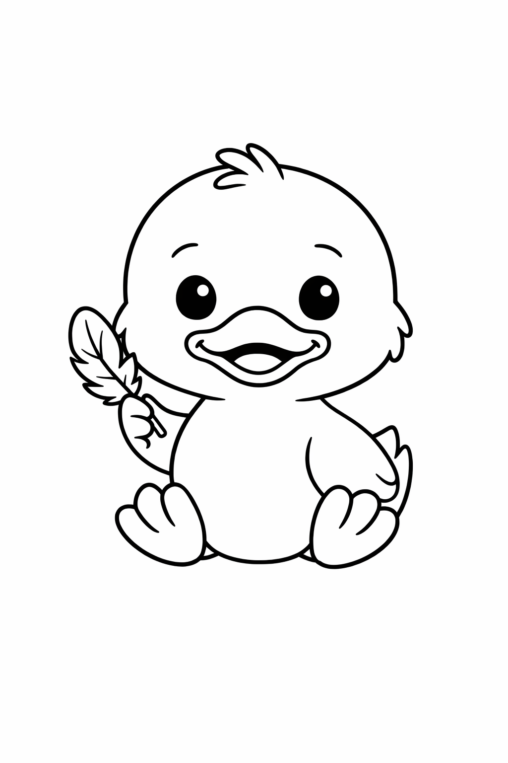 A cute duckling carrying a tiny feather