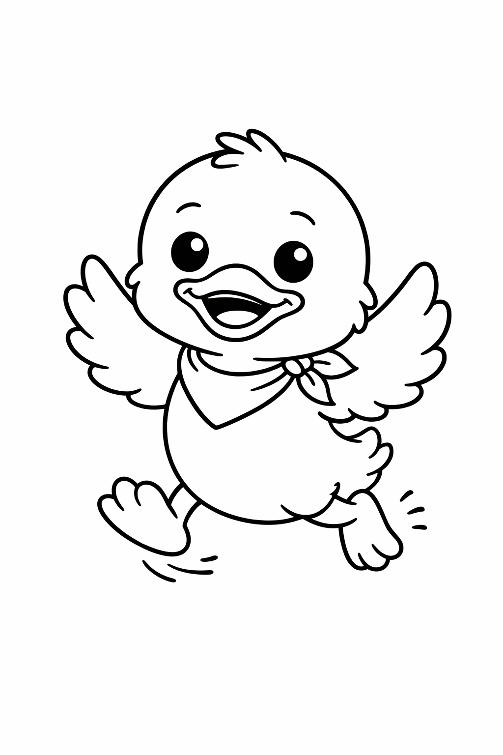 A cute duckling flapping while running