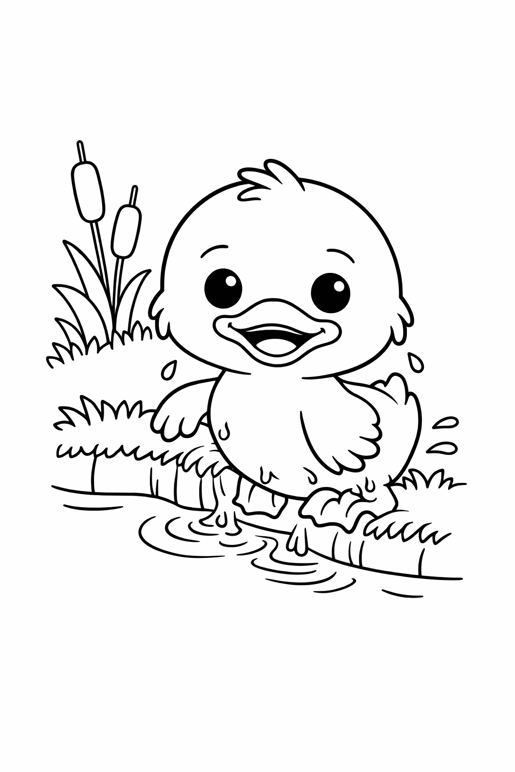 A cute duckling climbing out of the pond