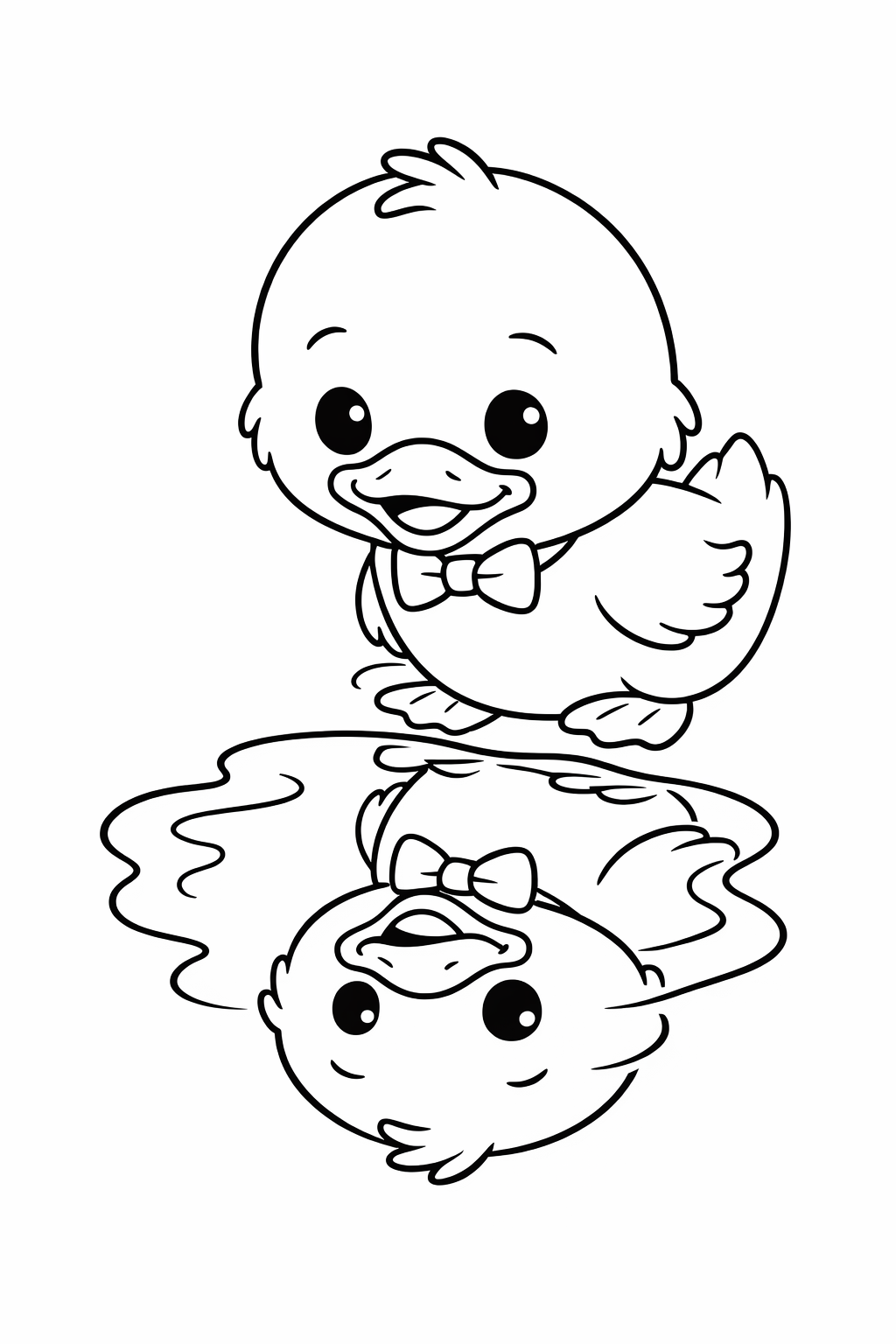 A cute duckling looking at its reflection