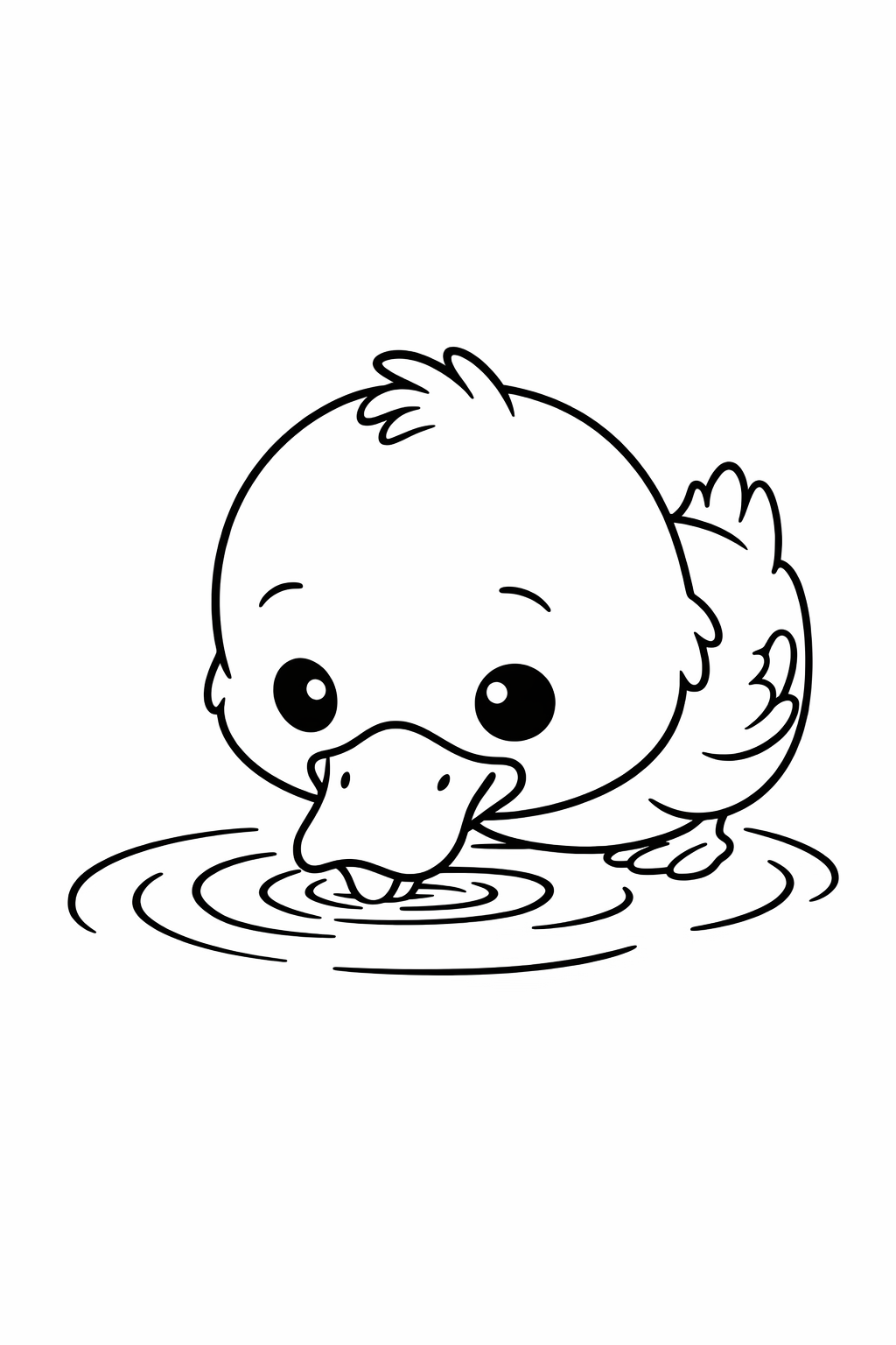A cute duckling dipping its beak into the water