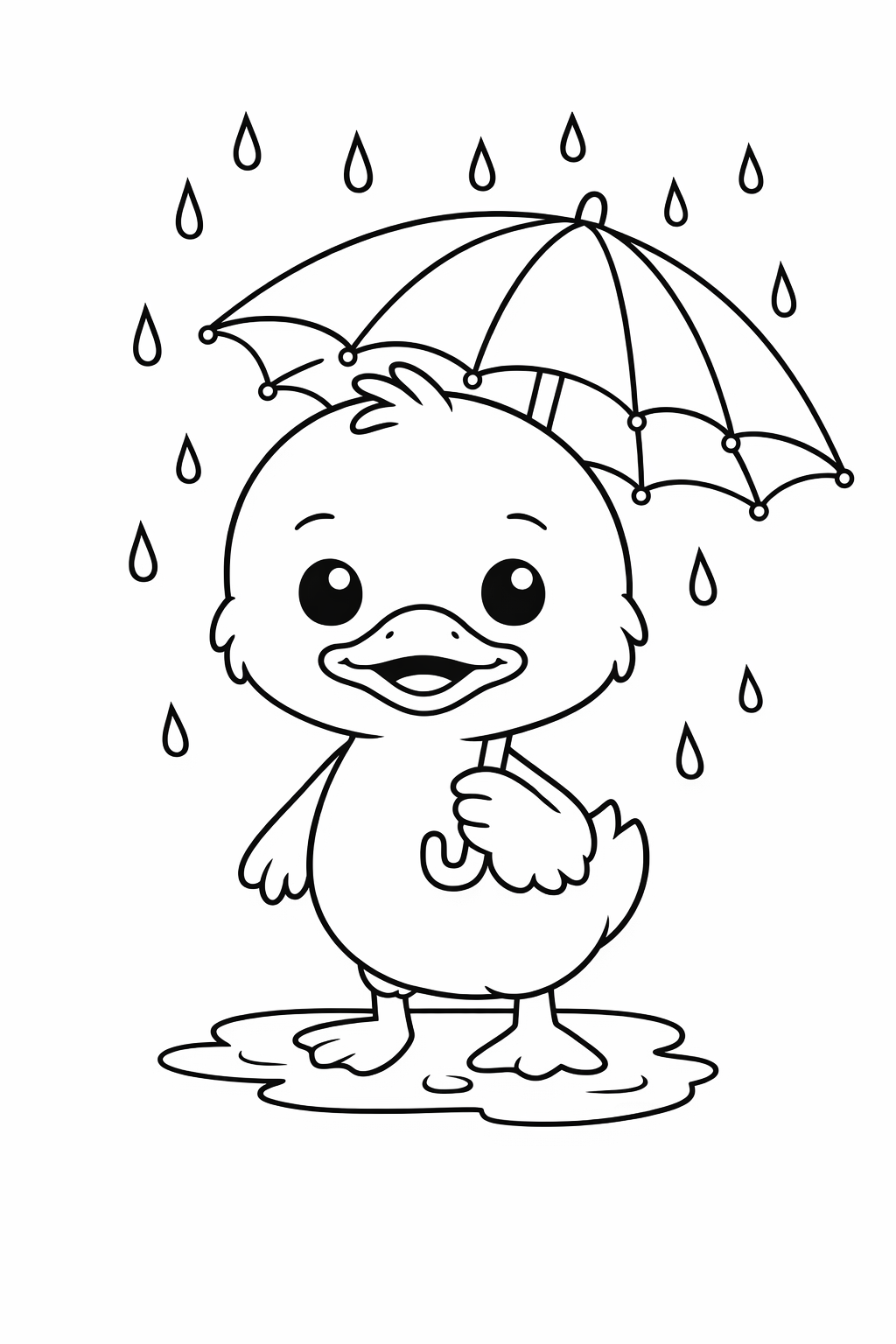 A cute duckling standing in light rain