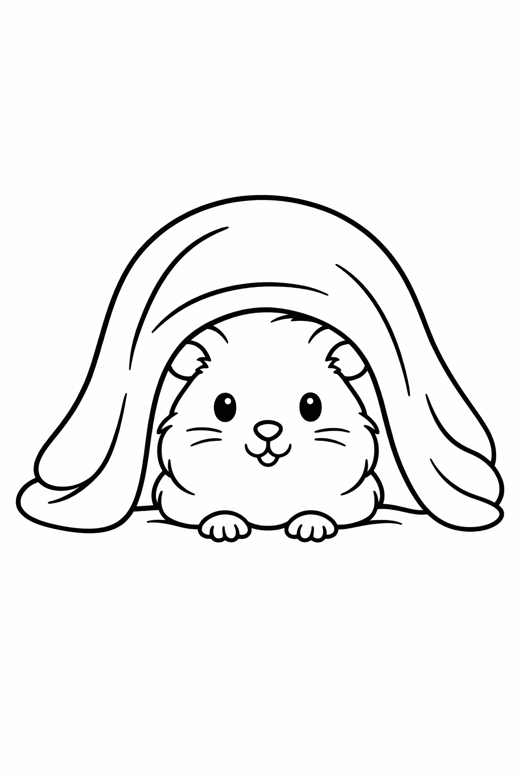 A cute guinea pig hiding under a blanket