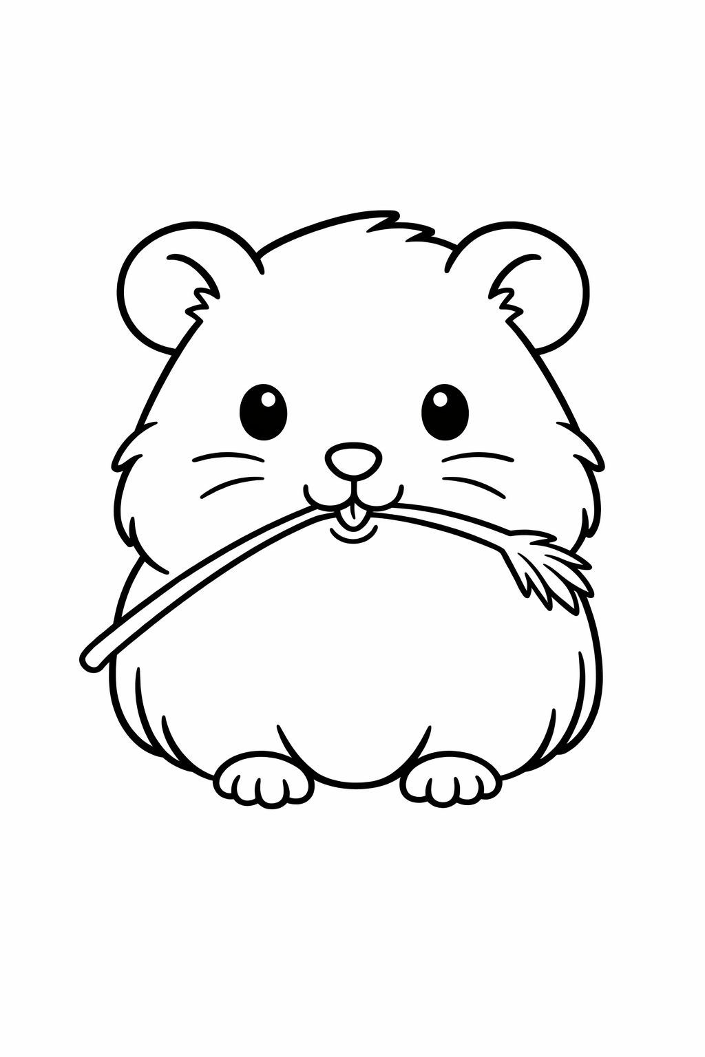 A cute guinea pig chewing a long piece of hay