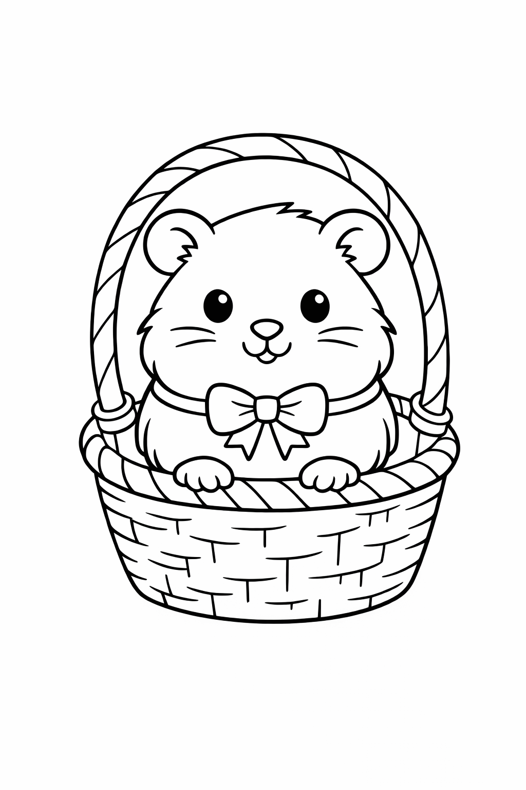 A cute guinea pig sitting in a basket