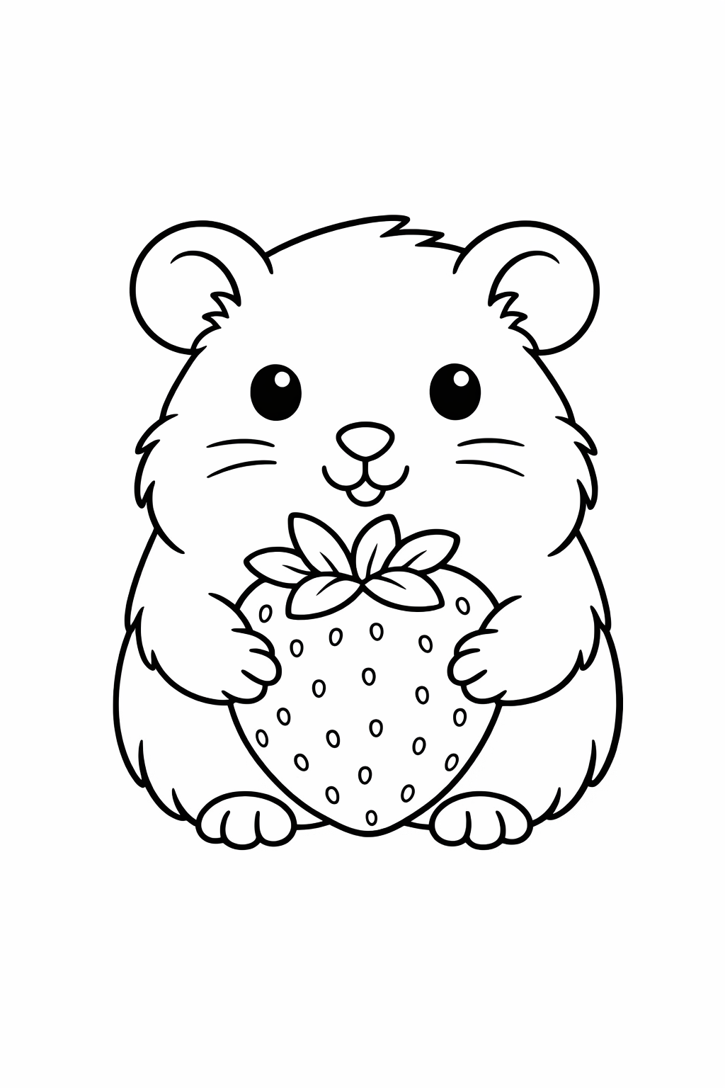 A cute guinea pig holding a strawberry