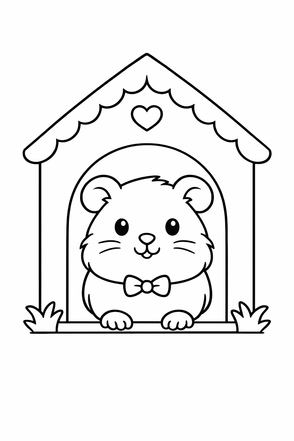 A cute guinea pig popping out of a little house