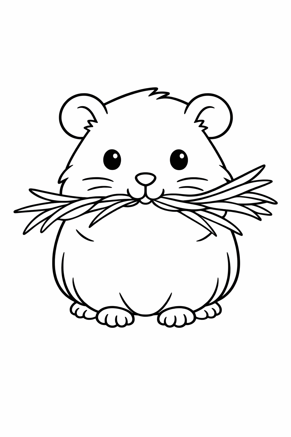 A cute guinea pig carrying a big hay strand