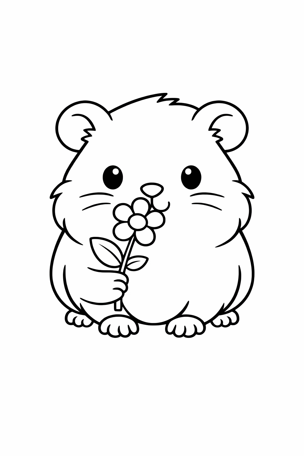 A cute guinea pig sniffing a flower
