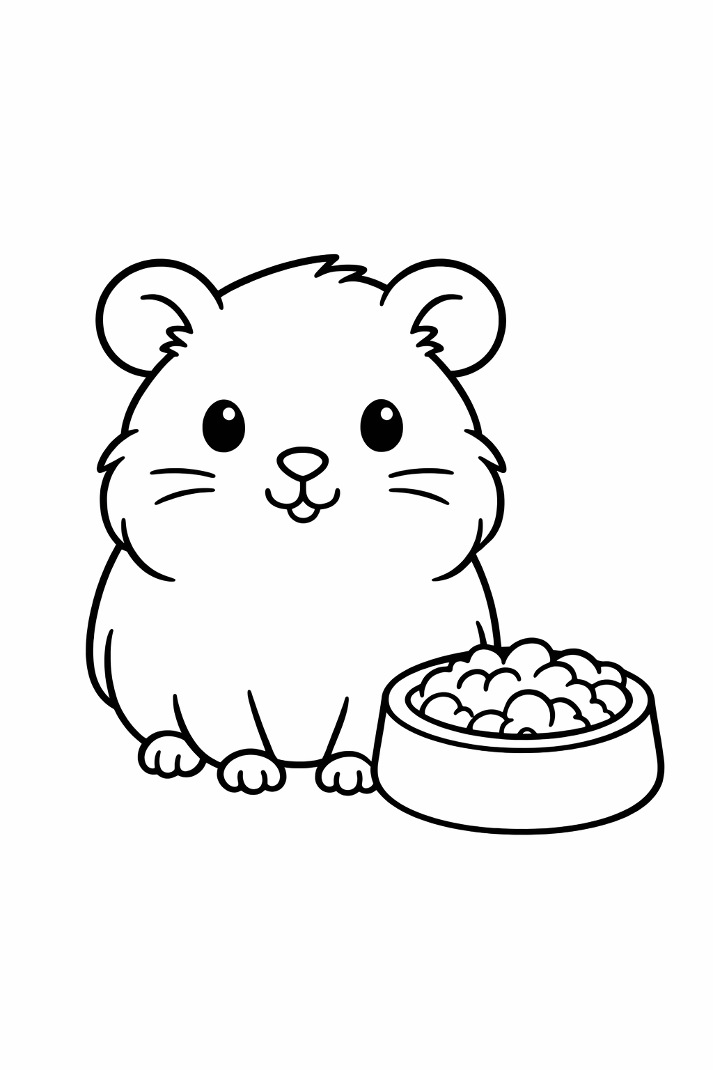 A cute guinea pig standing beside a food bowl