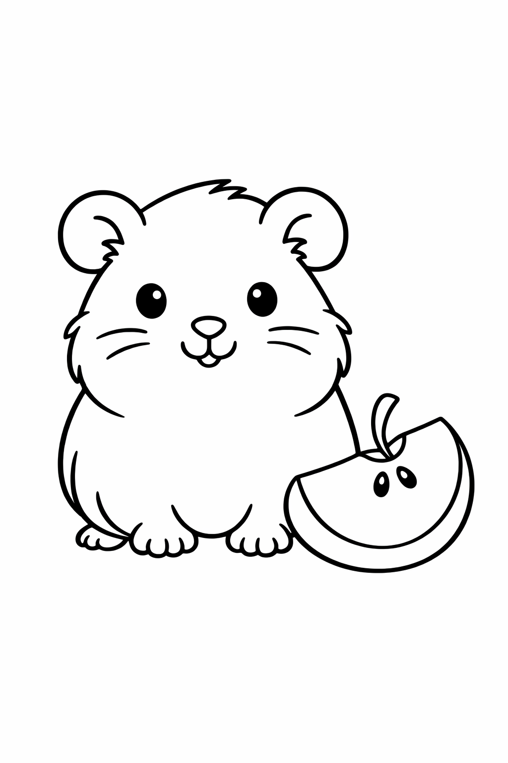 A cute guinea pig sitting beside an apple slice