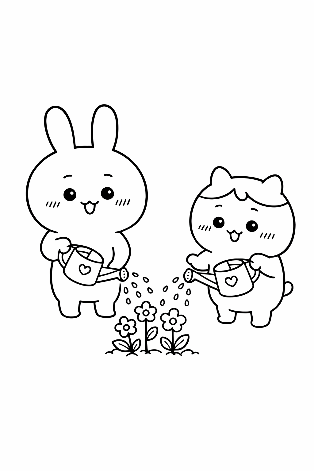 Usagi and Chiikawa watering flowers