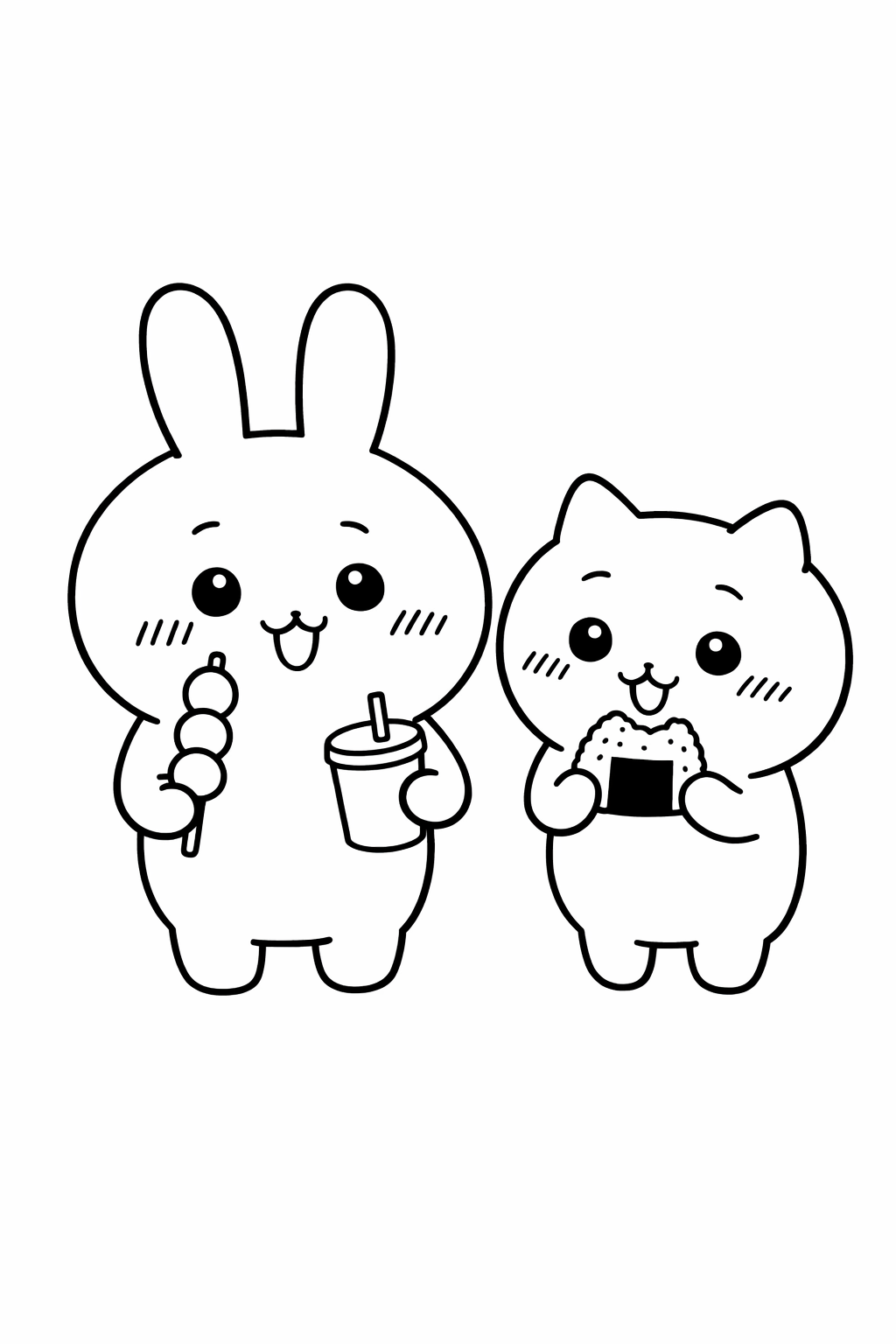 Usagi and Chiikawa sharing a snack